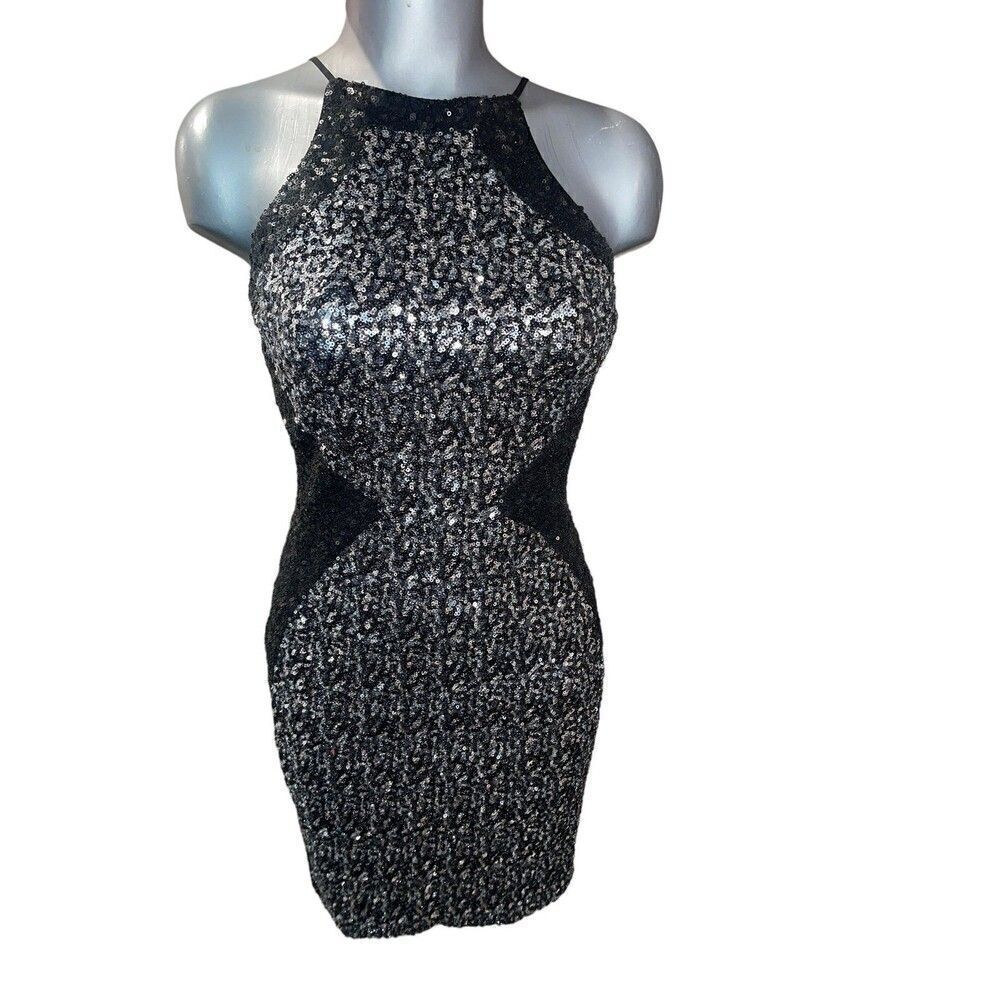 Dress The Population Sequin silver and black dress Small